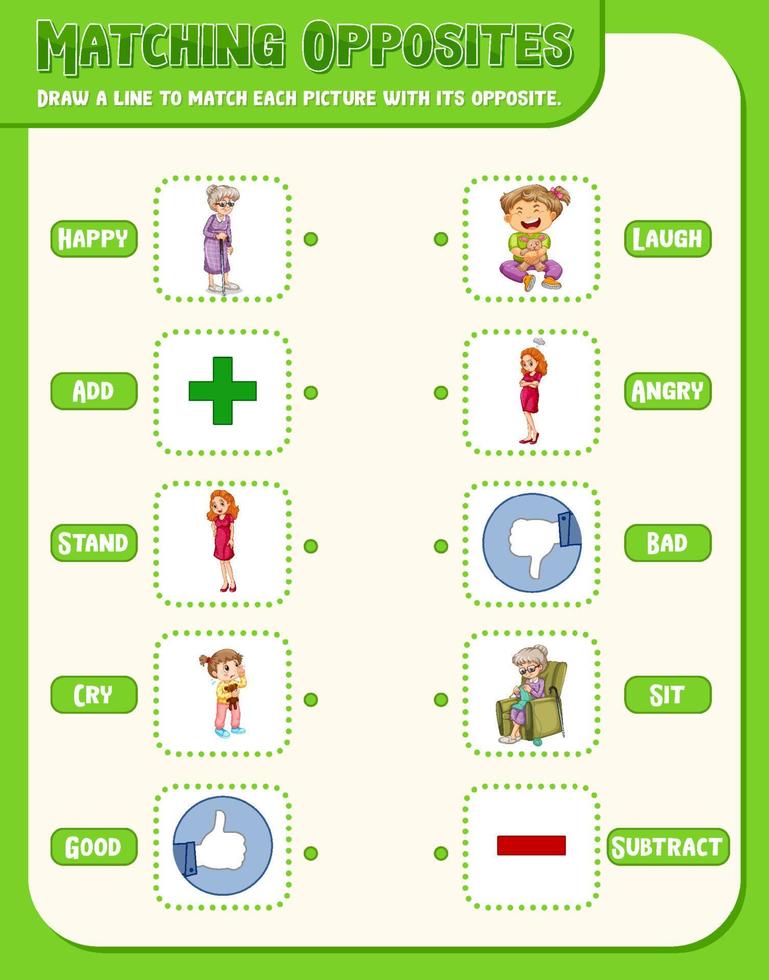 Matching opposite words worksheet template vector