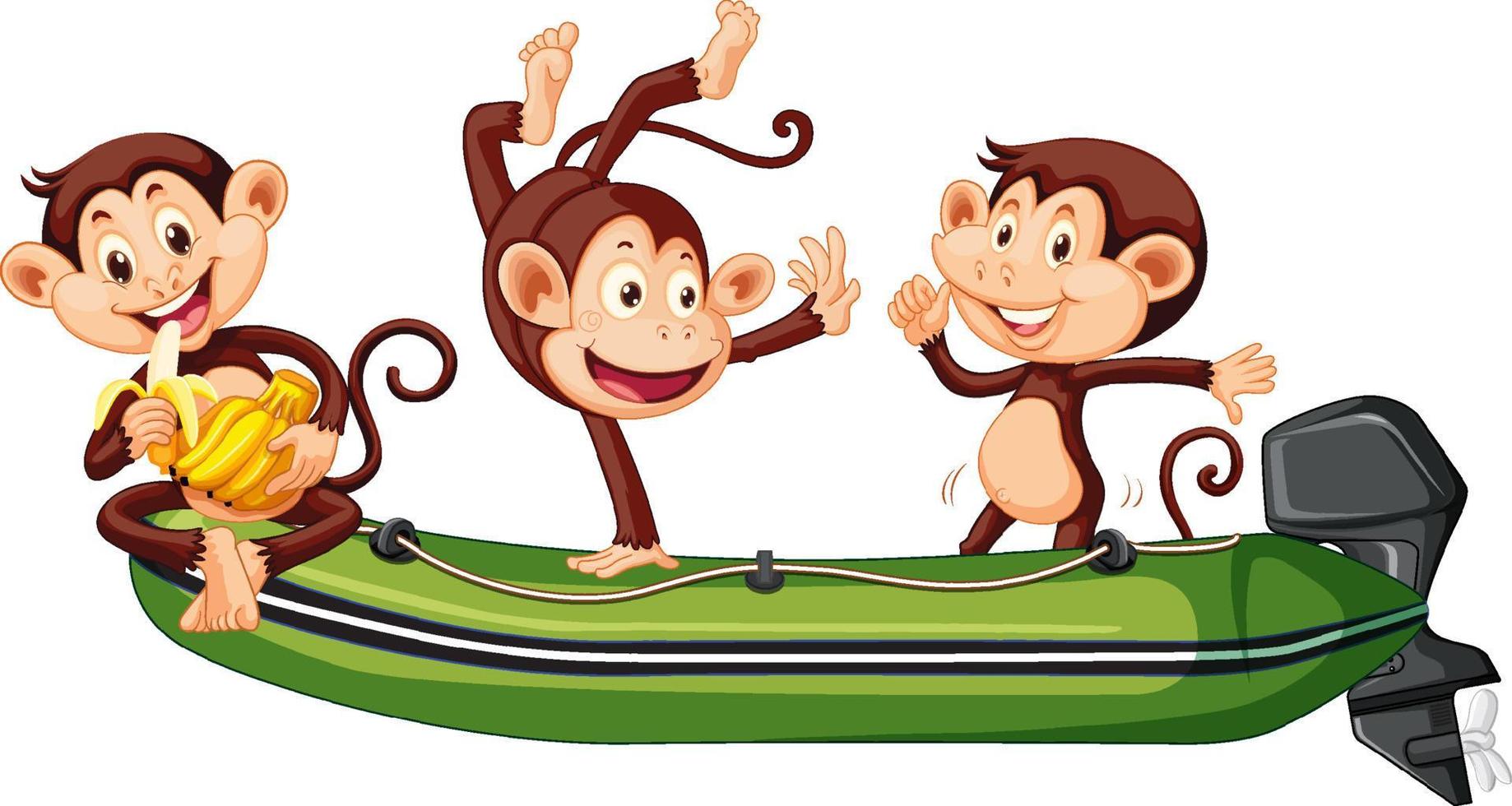 Three little monkeys on the boat vector