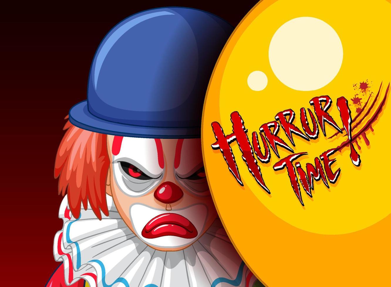 Creepy clown face peeking out from behind balloon vector