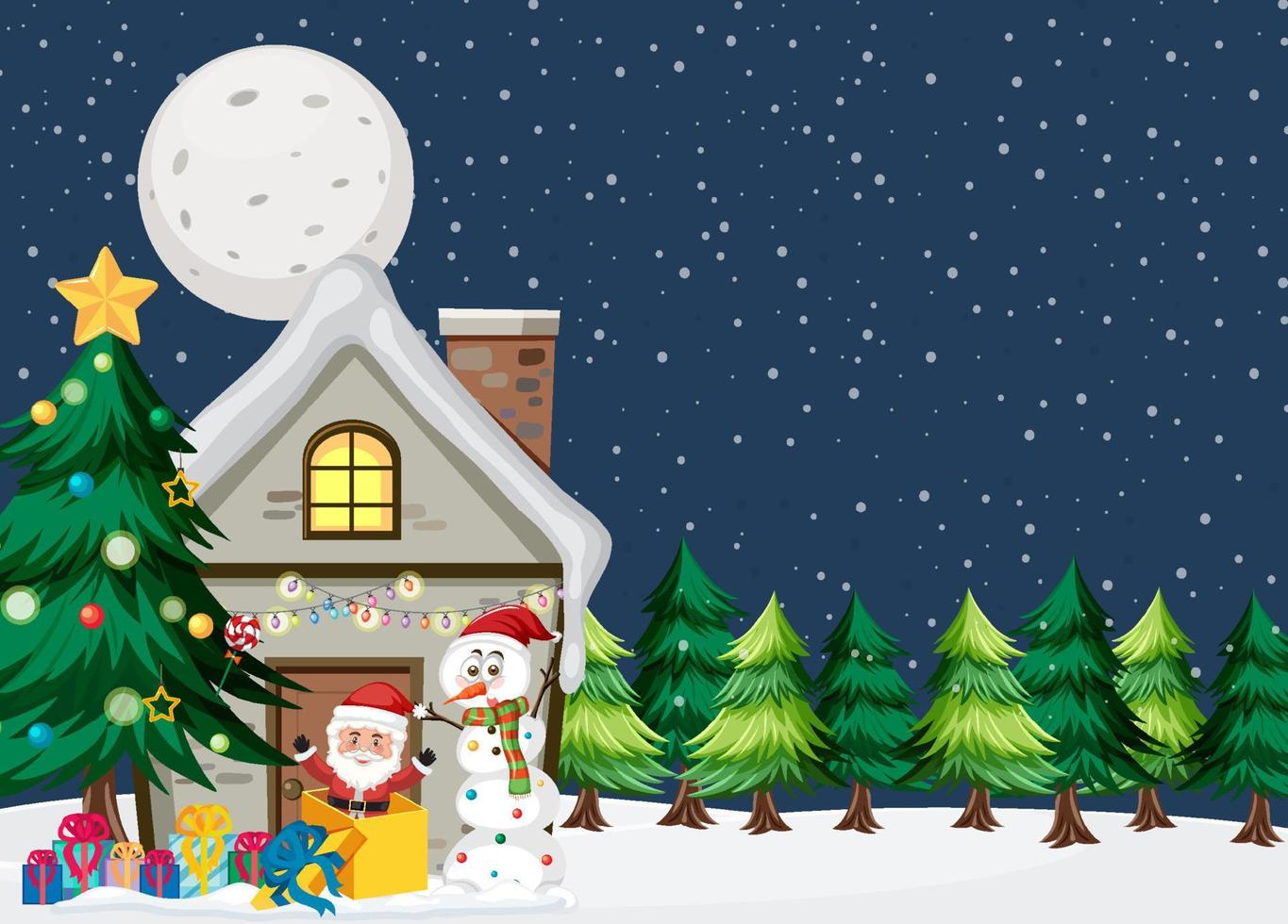 Christmas background with snow house at night vector