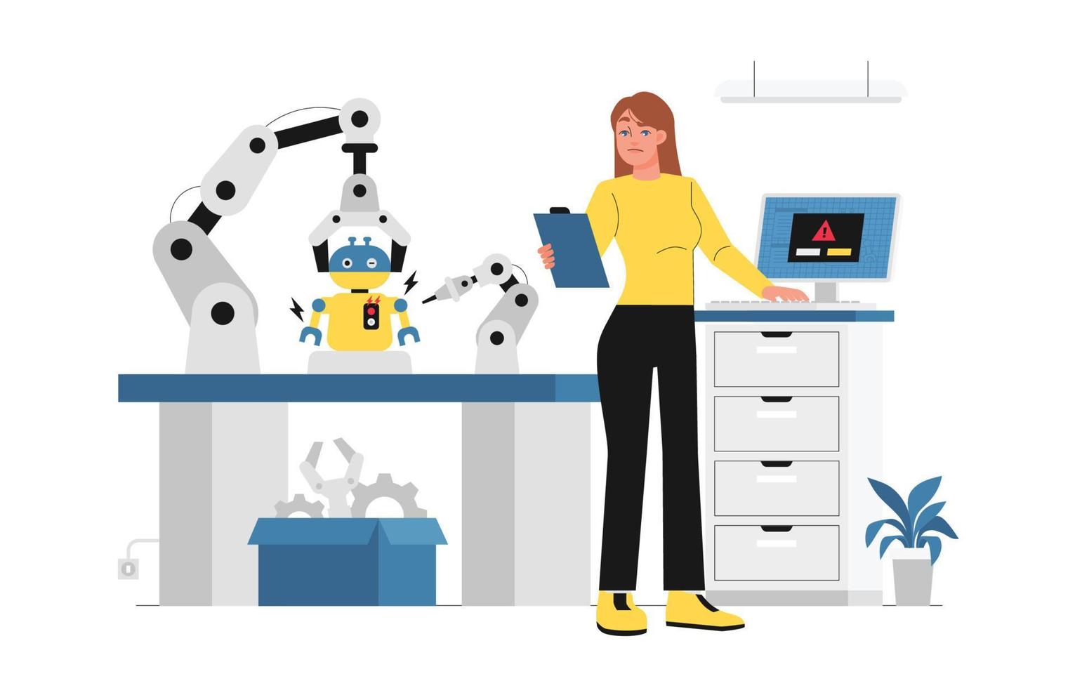 Girl Builds Robot vector