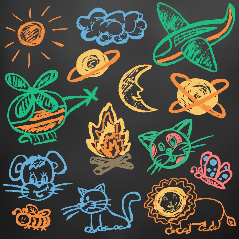 Cute children drawing. Colored wax crayons vector