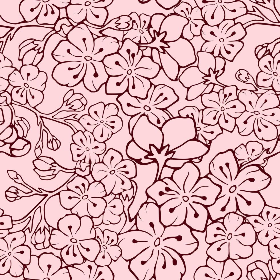 fondo transparente con flores de cerezo. ilustración vectorial. imagen de contorno. vector stock. cereza. fondo rosa