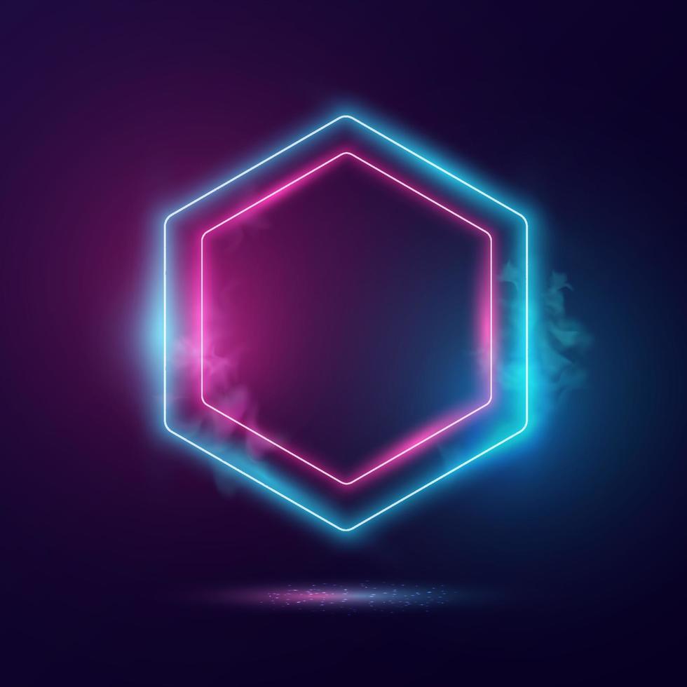 Fondo de banner de luz de neón de forma hexagonal. vector