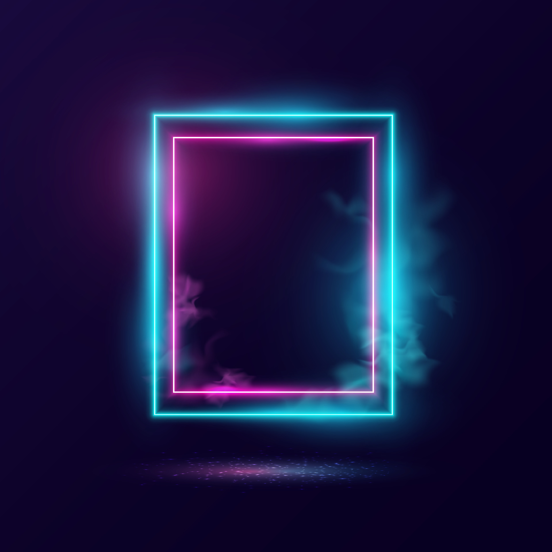 Glowing neon lighting frame with cyan and pink background 3853765
