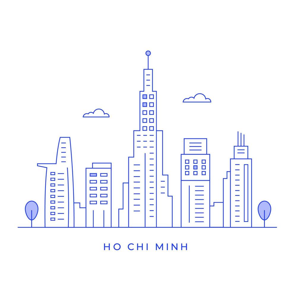 Ho Chi Minh city landscape with buildings and tower line art vector