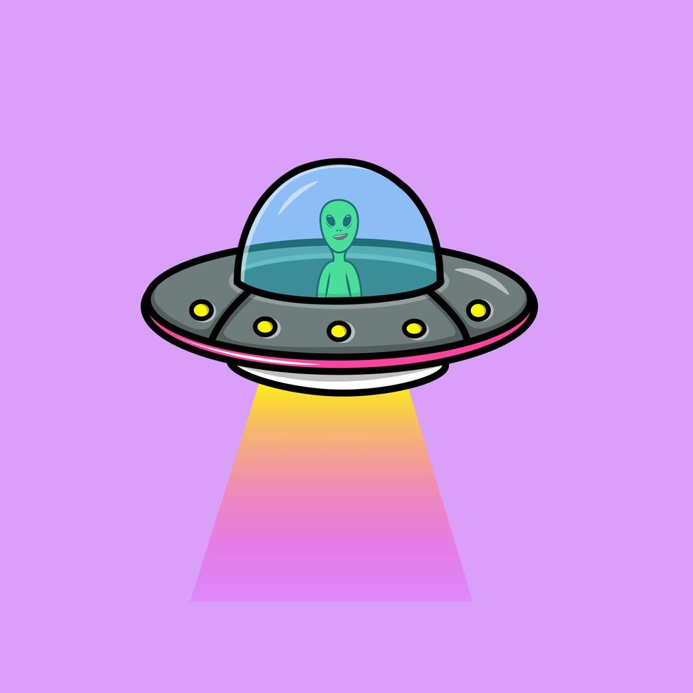 Cute Alien With Ufo Spaceship Illustration vector