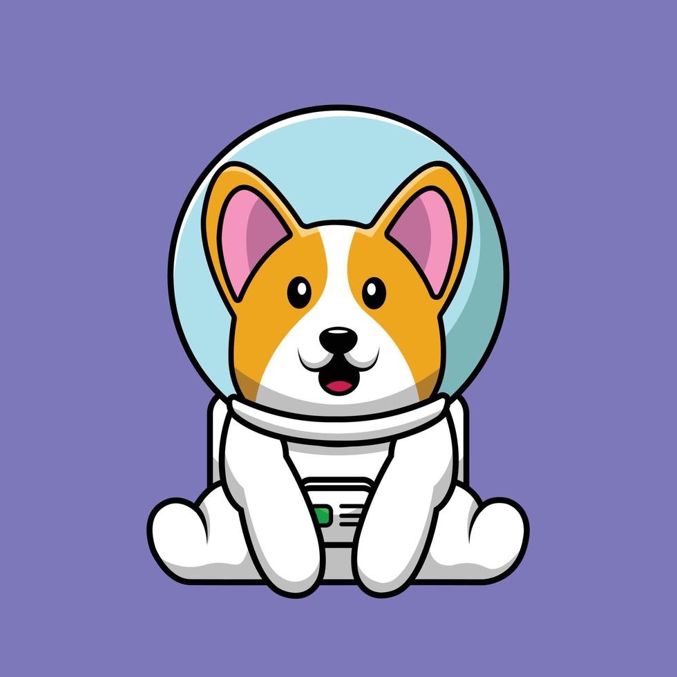 lindo perro corgi astronauta sentado ilustración vector