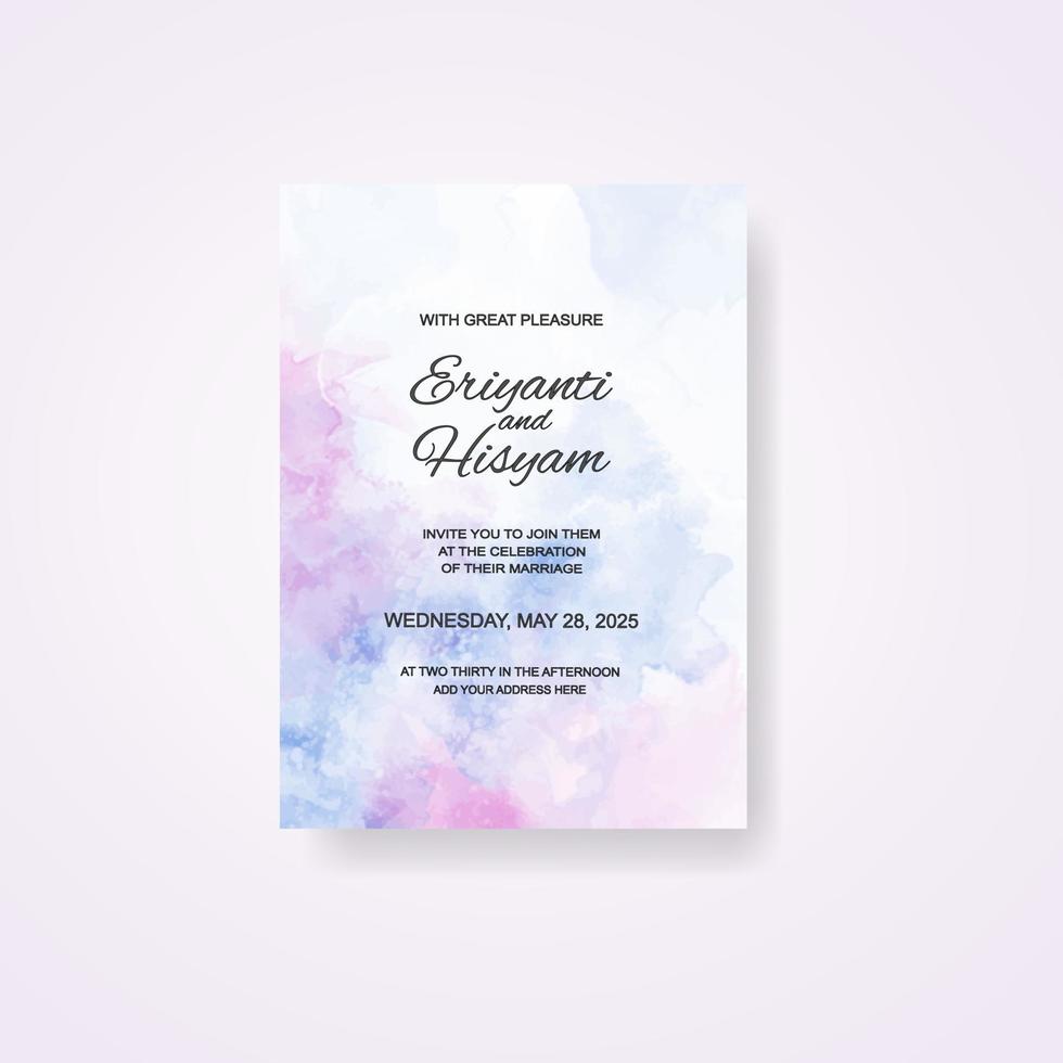 Watercolor wedding invitation card. Beautiful wedding card watercolor with splash. vector