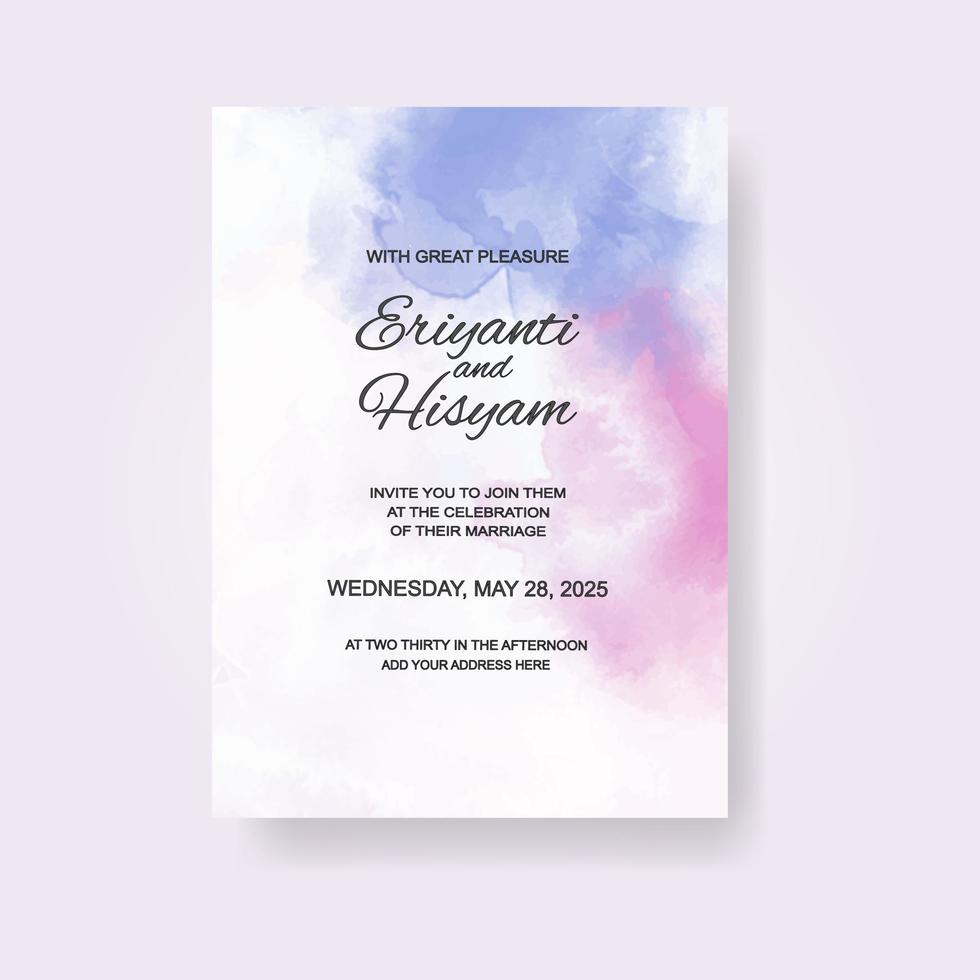 Watercolor wedding invitation card. Beautiful wedding card watercolor with splash. vector