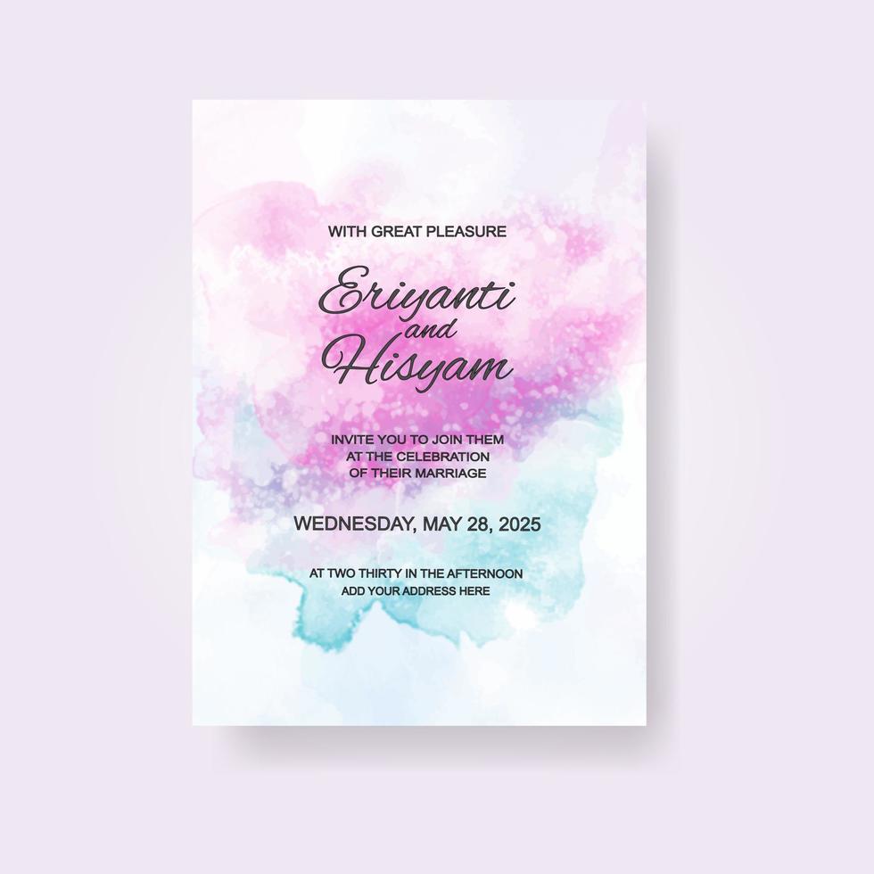 Watercolor wedding invitation card. Beautiful wedding card watercolor with splash. vector