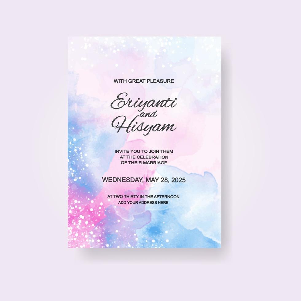 Watercolor wedding invitation card. Beautiful wedding card watercolor with splash. vector