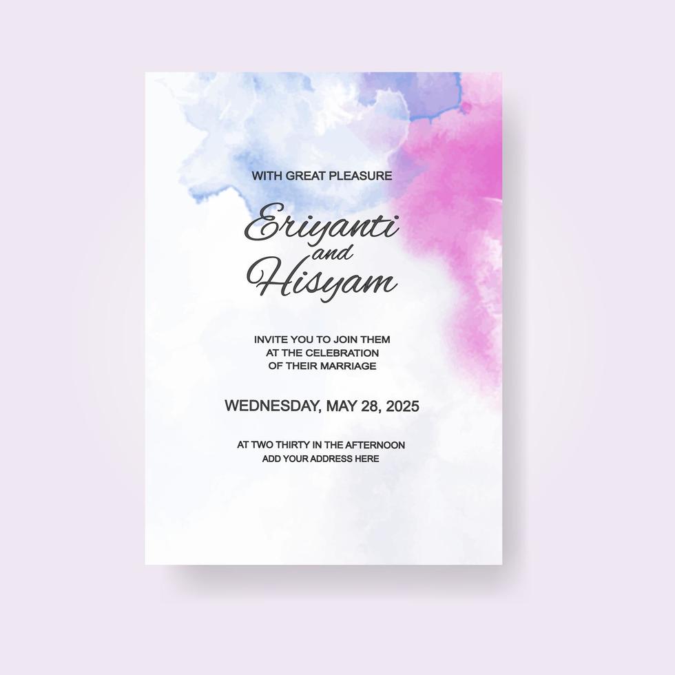 Watercolor wedding invitation card. Beautiful wedding card watercolor with splash. vector