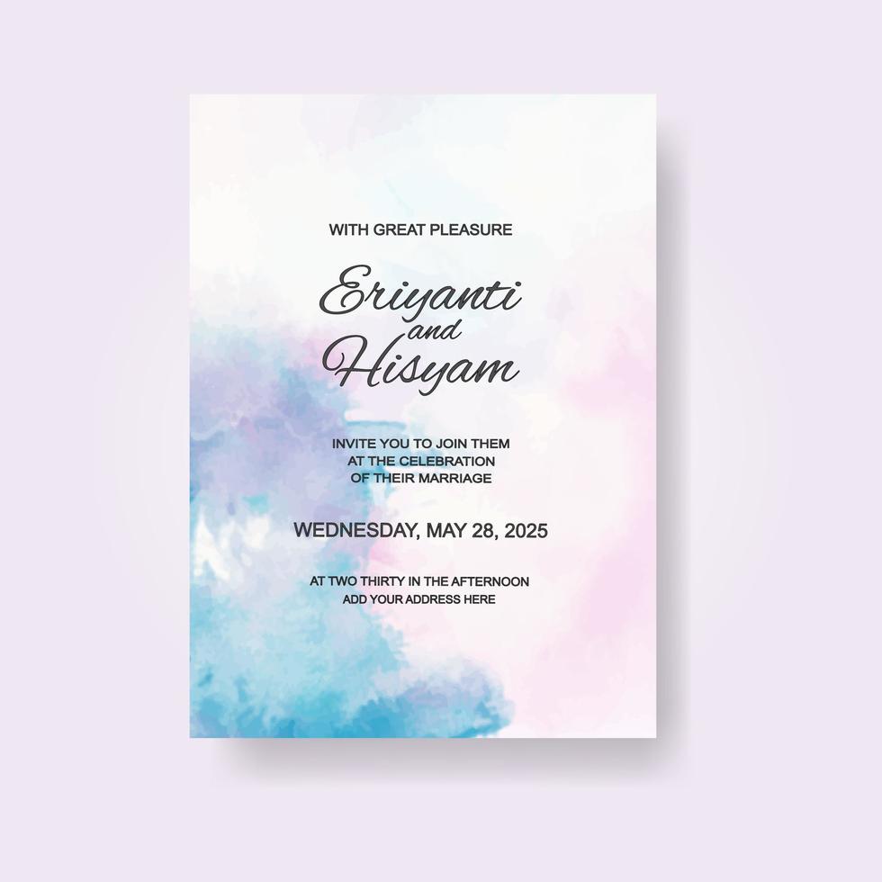 Watercolor wedding invitation card. Beautiful wedding card watercolor with splash. vector