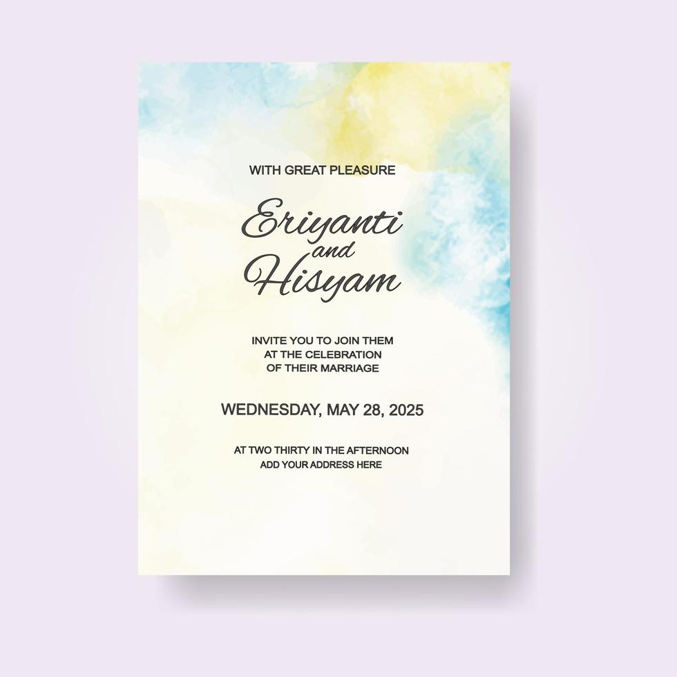 Watercolor wedding invitation card. Beautiful wedding card watercolor with splash. vector