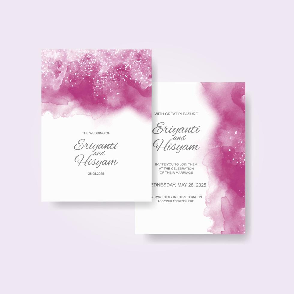 Watercolor wedding invitation card. Beautiful wedding card watercolor with splash. vector