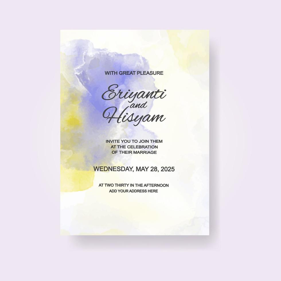 Watercolor wedding invitation card. Beautiful wedding card watercolor with splash. vector