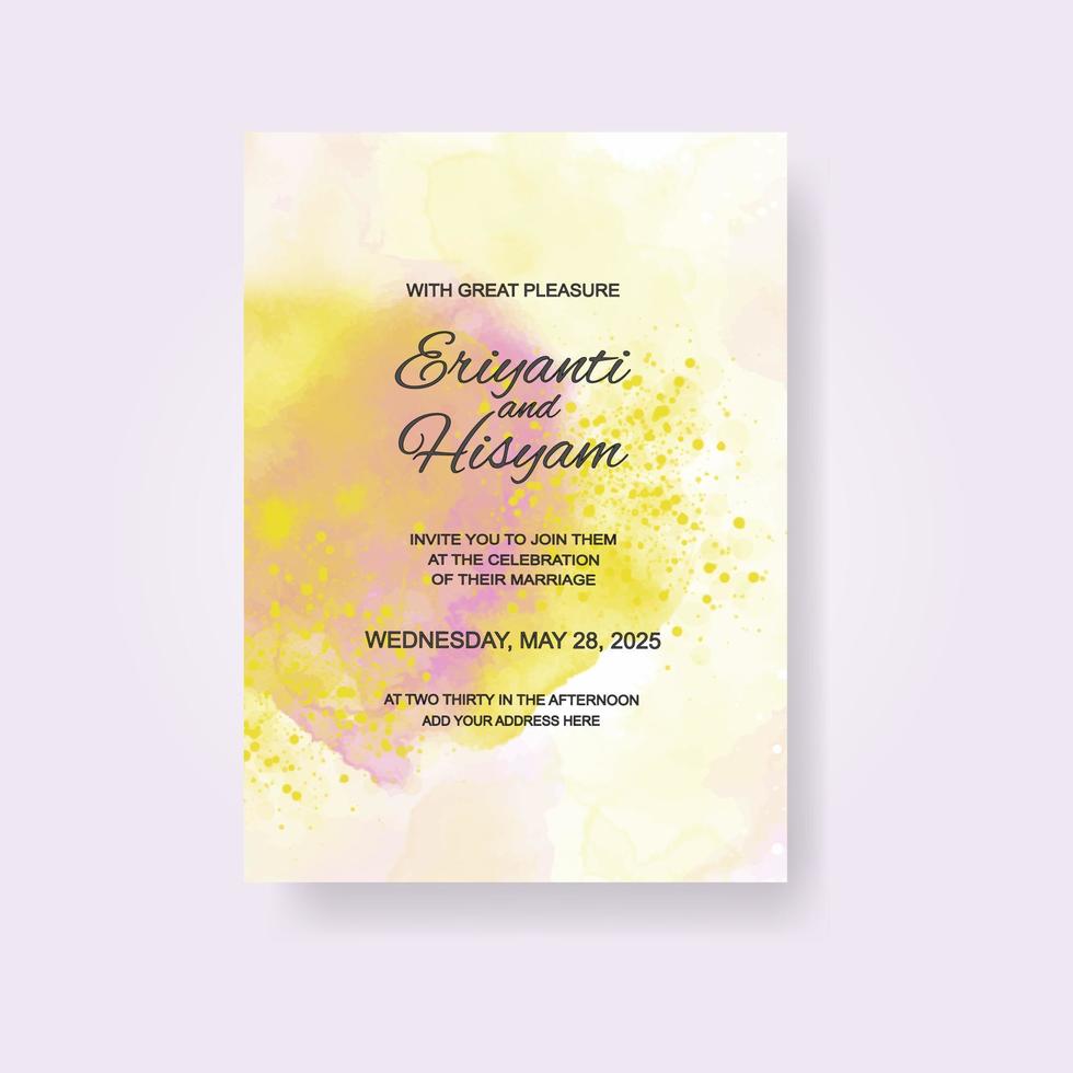 Watercolor wedding invitation card. Beautiful wedding card watercolor with splash. vector