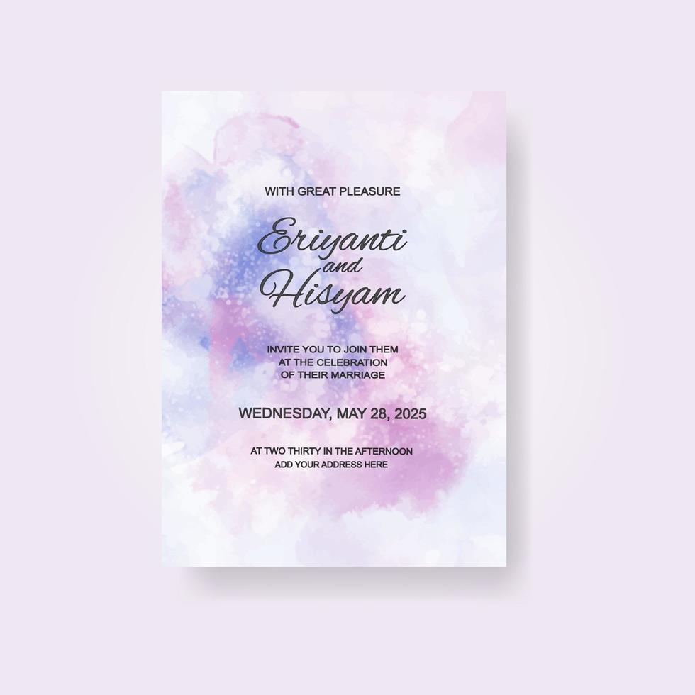 tarjeta de invitación de boda acuarela. hermosa acuarela de tarjeta de boda con salpicaduras. vector