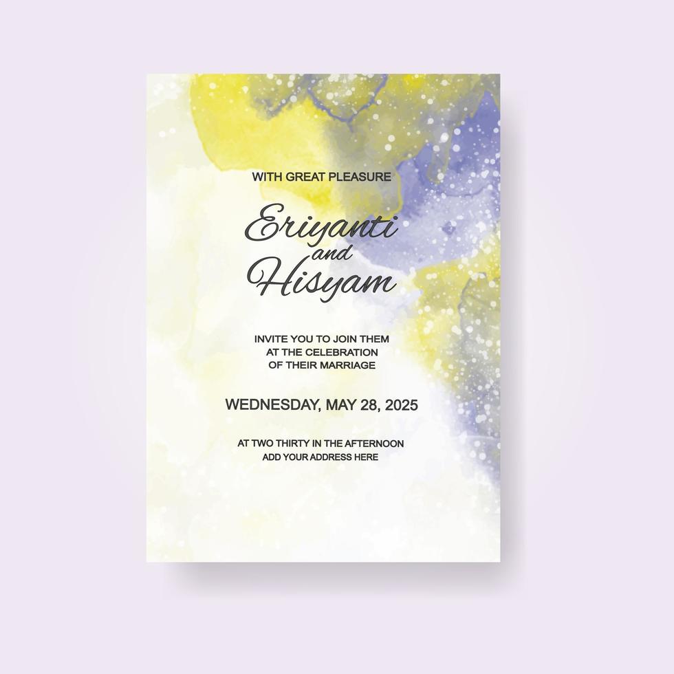 Watercolor wedding invitation card. Beautiful wedding card watercolor with splash. vector