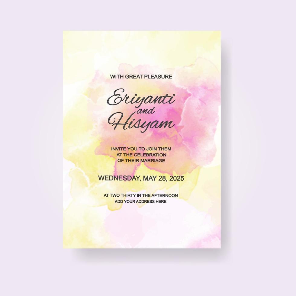 Watercolor wedding invitation card. Beautiful wedding card watercolor with splash. vector