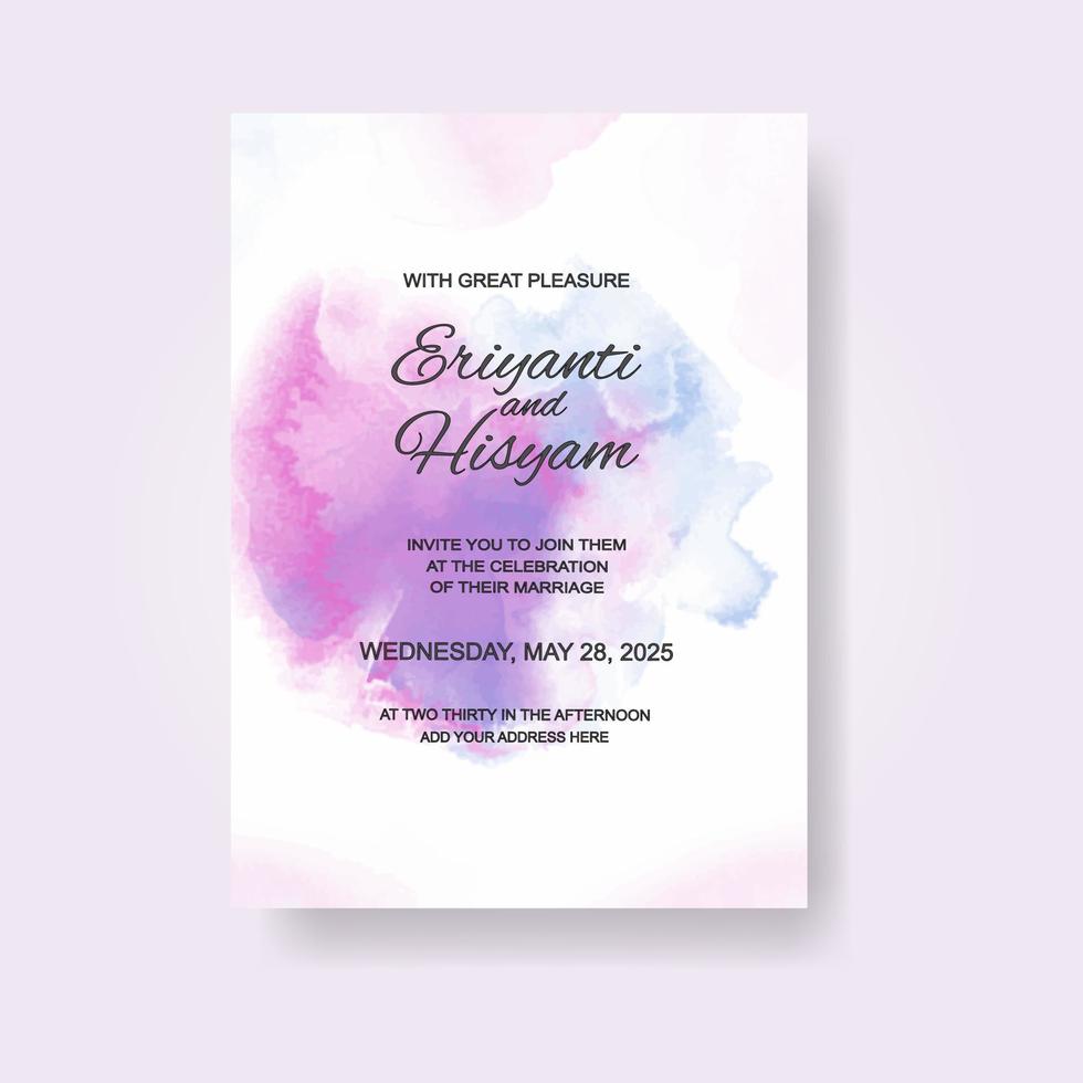 tarjeta de invitación de boda acuarela. hermosa acuarela de tarjeta de boda con salpicaduras. vector