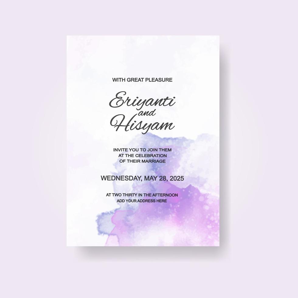 Watercolor wedding invitation card. Beautiful wedding card watercolor with splash. vector