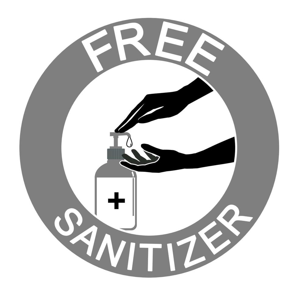 There is a hand pressing a soap dispenser and another hand is waiting for a soap drop. Concept about health, hygiene, hospitality, medical, disease, viruses and etc. Free hands sanitizer sign. vector