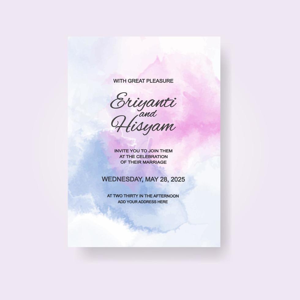 Watercolor wedding invitation card. Beautiful wedding card watercolor with splash. vector