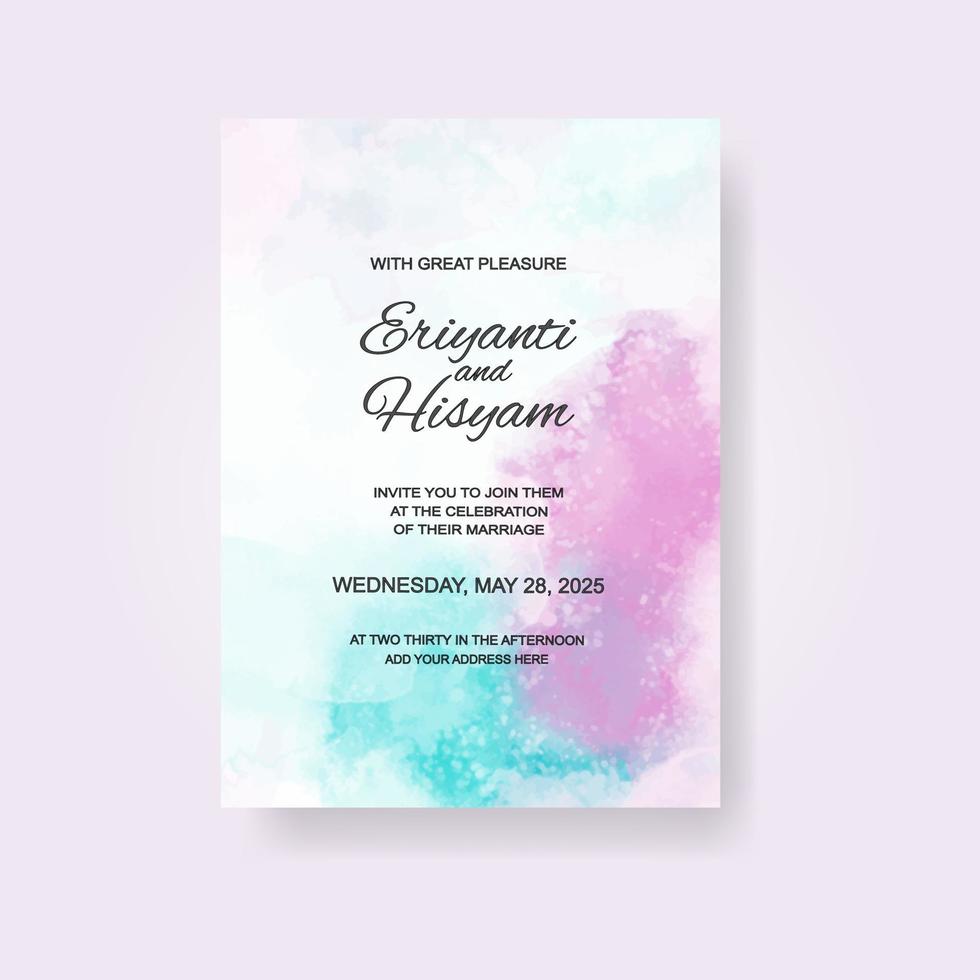 Watercolor wedding invitation card. Beautiful wedding card watercolor with splash. vector