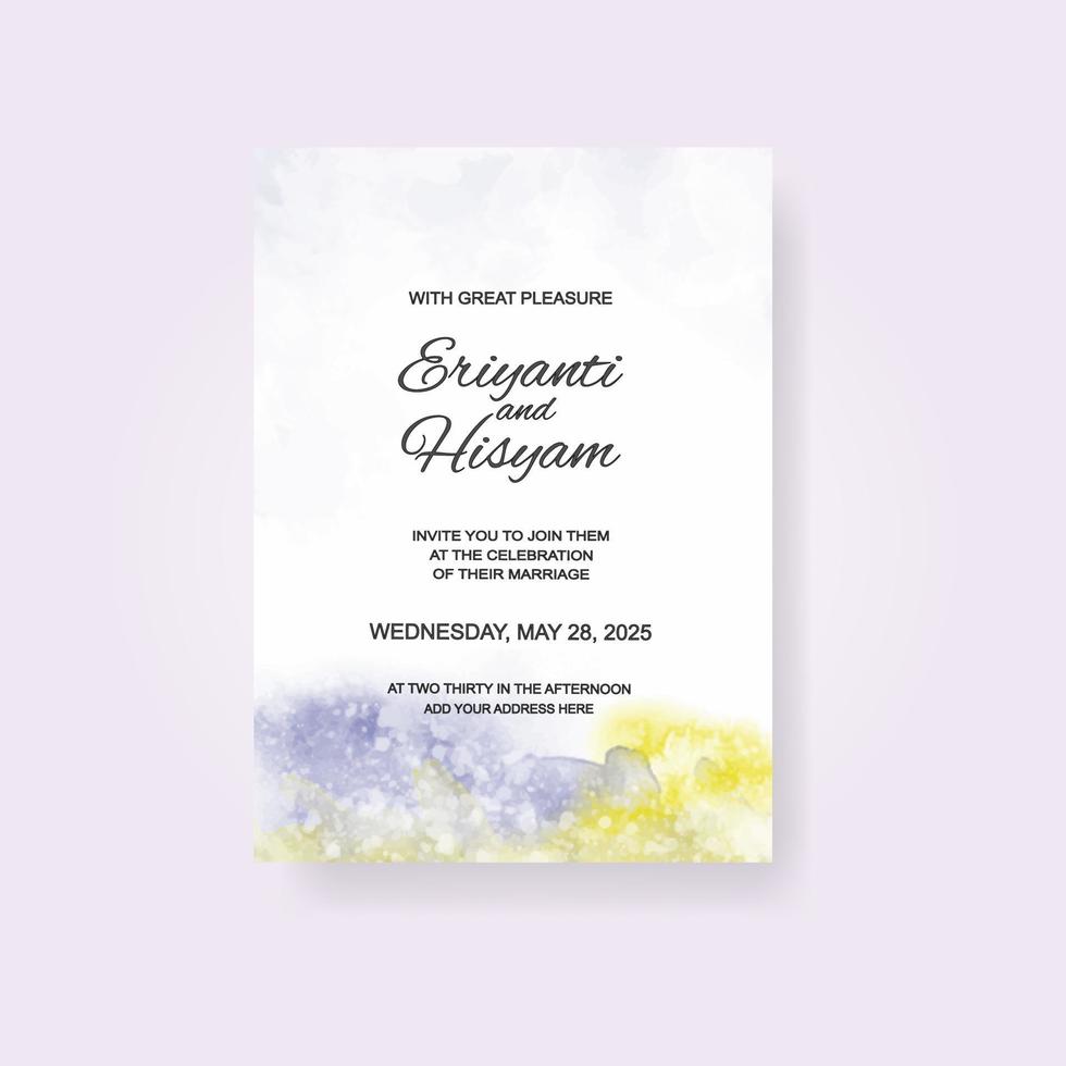 Watercolor wedding invitation card. Beautiful wedding card watercolor with splash. vector