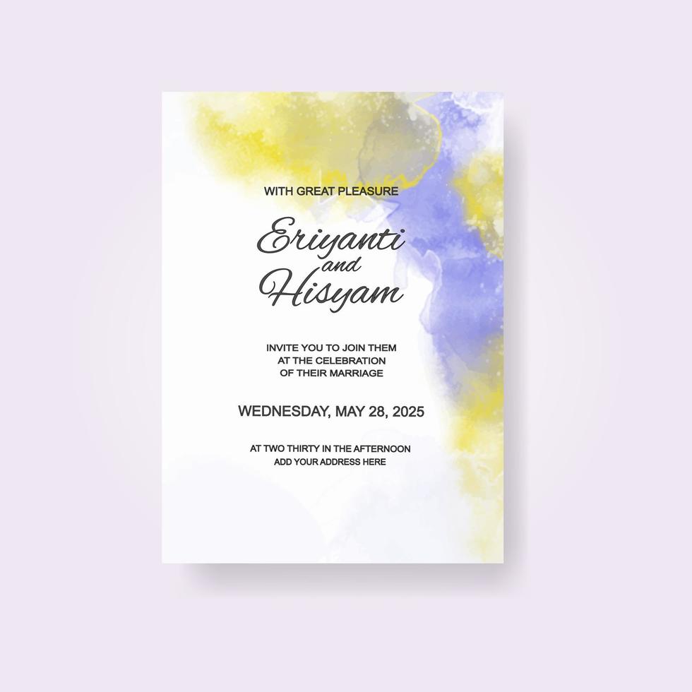 Watercolor wedding invitation card. Beautiful wedding card watercolor with splash. vector