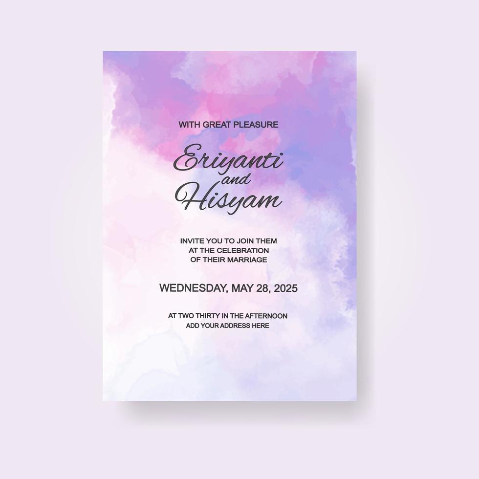 Watercolor wedding invitation card. Beautiful wedding card watercolor with splash. vector