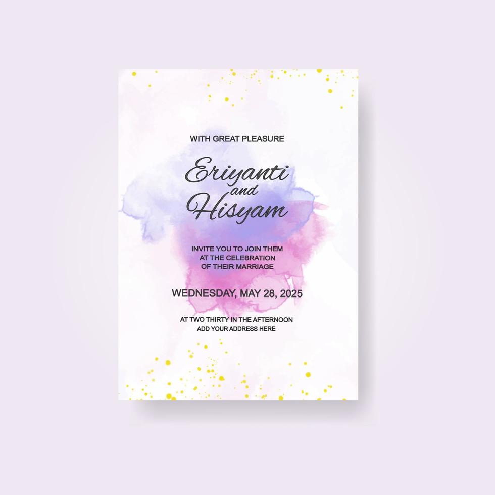 tarjeta de invitación de boda acuarela. hermosa acuarela de tarjeta de boda con salpicaduras. vector