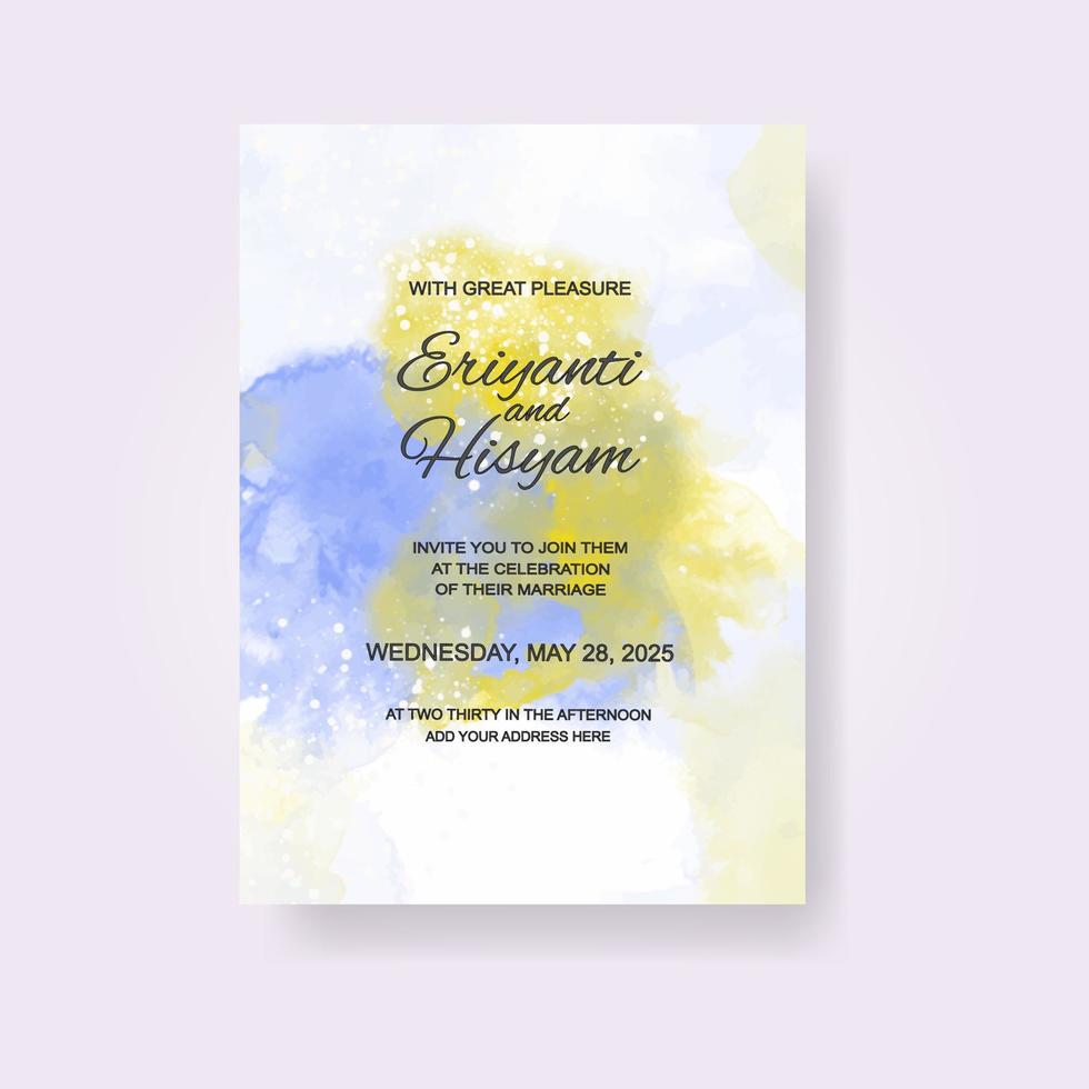 Watercolor wedding invitation card. Beautiful wedding card watercolor with splash. vector