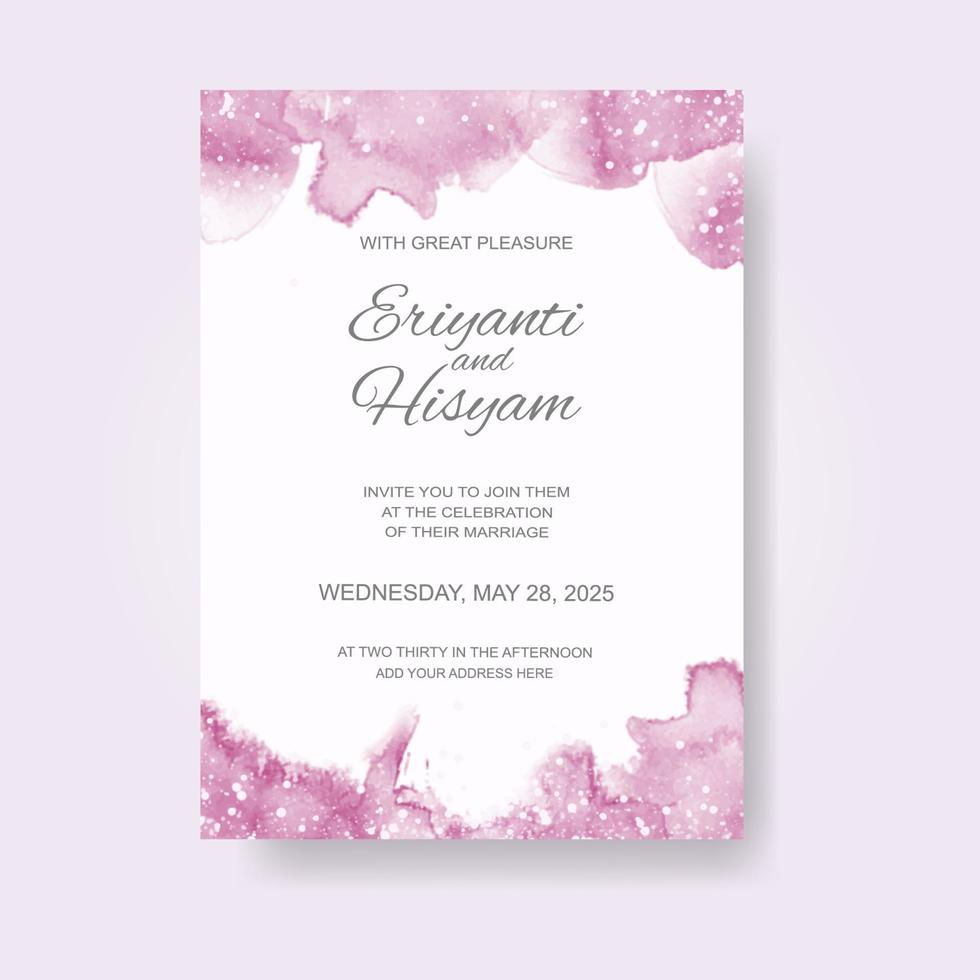 Watercolor wedding invitation card. Beautiful wedding card watercolor with splash. vector