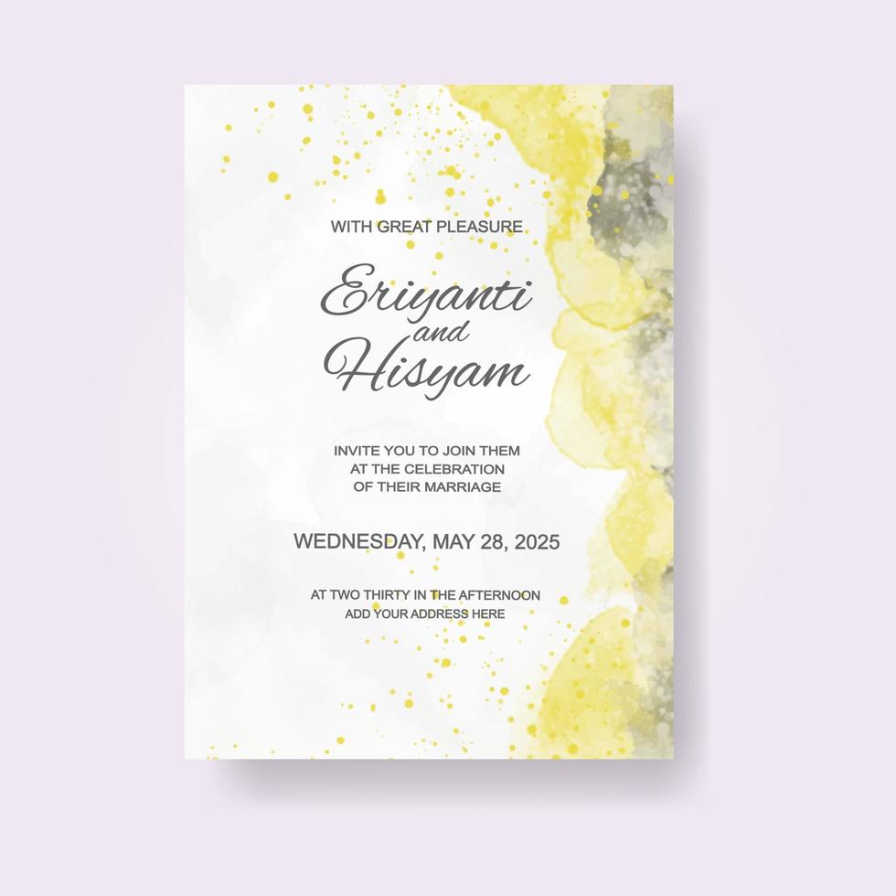 Watercolor wedding invitation card. Beautiful wedding card watercolor with splash. vector