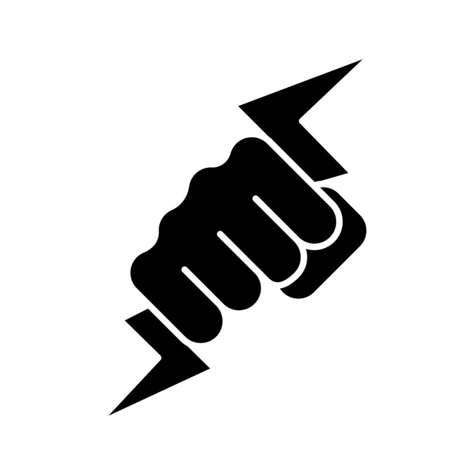 Hand holding lightning bolt glyph icon vector