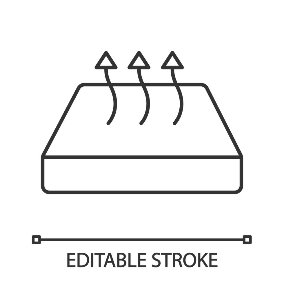 Breathable mattress linear icon. Thin line illustration. Crib mattress with breathable cover fabric. Contour symbol. Vector isolated outline drawing. Editable stroke