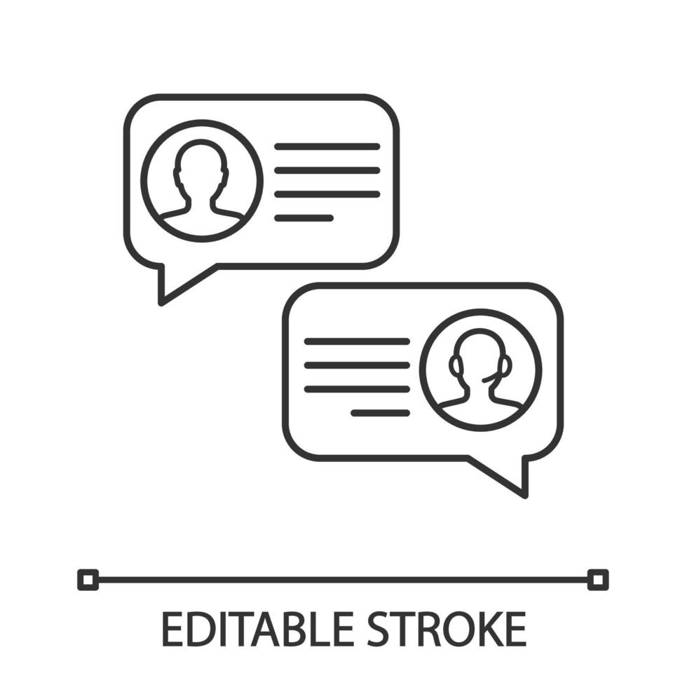 Customer live chat linear icon. Clients care service. Thin line illustration. Online communication with clients. Customer support chat. Contour vector isolated outline drawing. Editable stroke