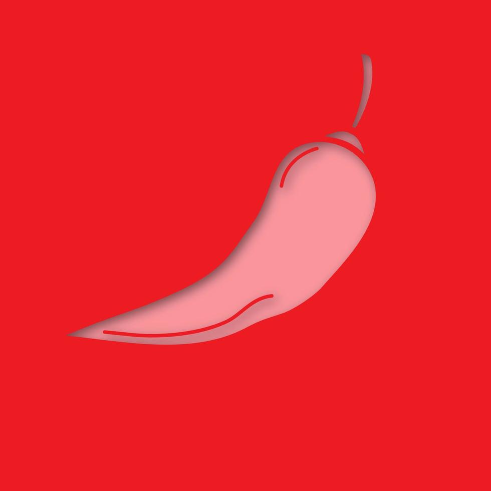Icono de corte de papel de ají rojo caliente. pimienta de cayena. vector silueta ilustración aislada