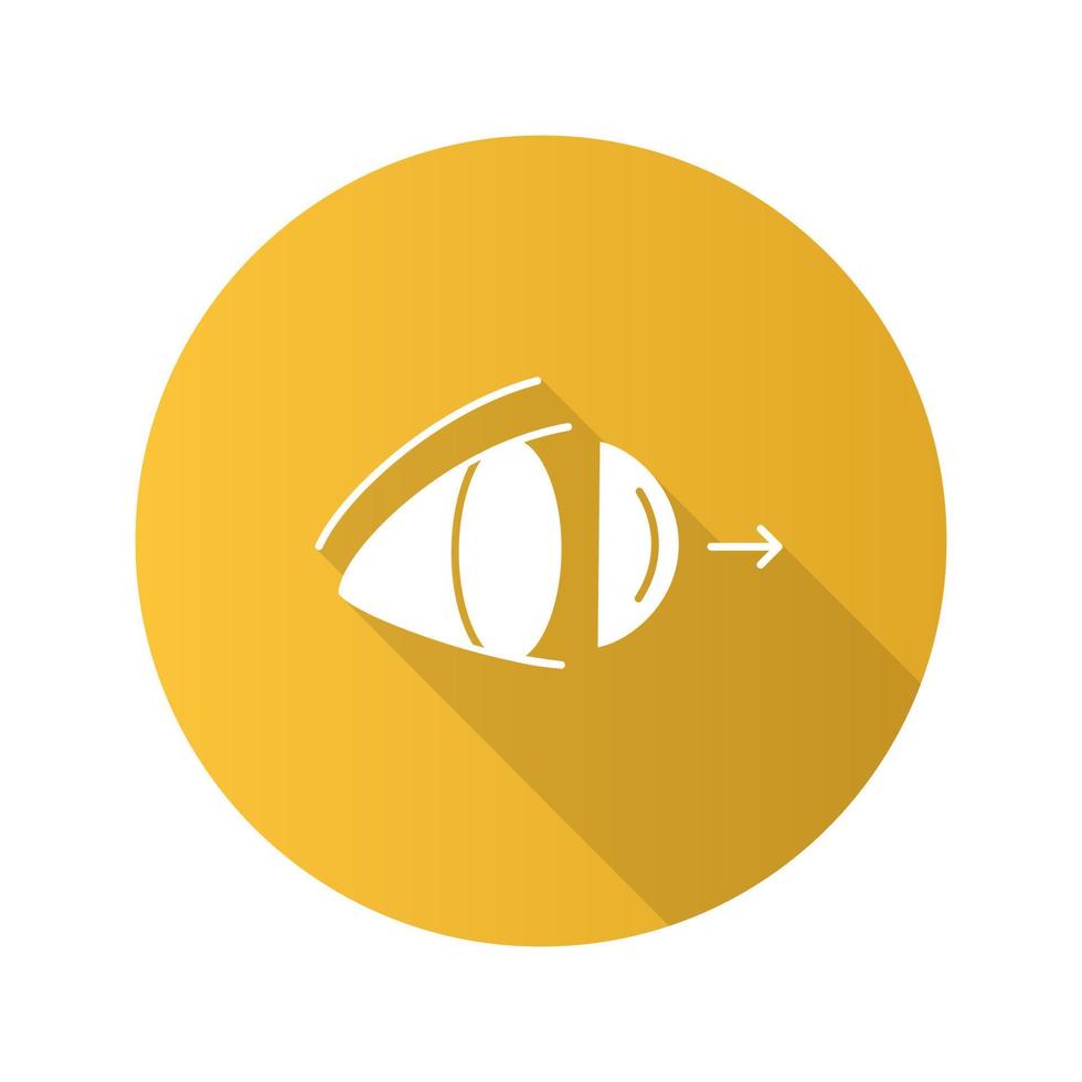 Lentes de contacto oculares que eliminan el icono de glifo de sombra larga de diseño plano. ilustración de silueta de vector