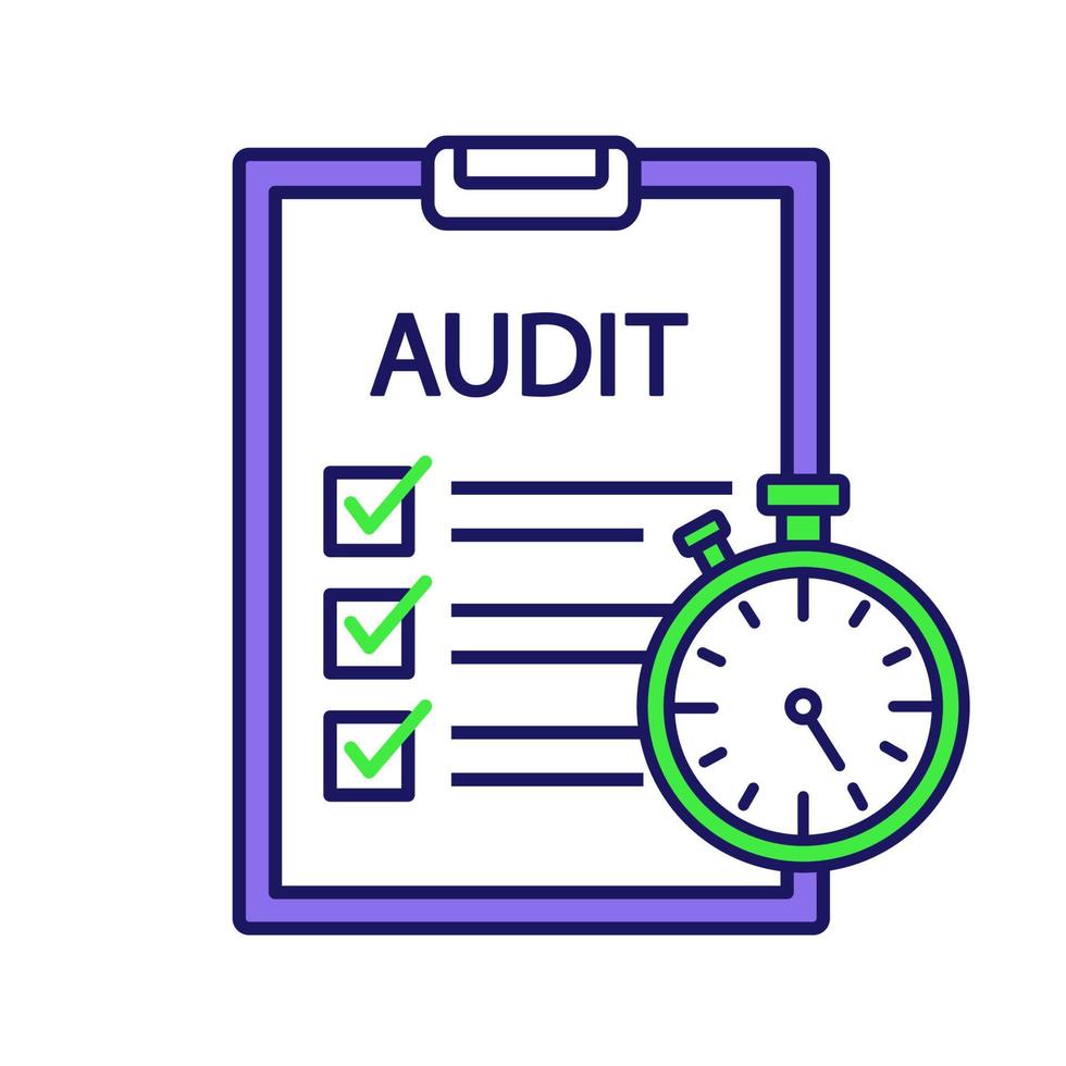 Operational audit color icon. Financial inspection checklist. Internal audit. Increasing efficiency and effectiveness. Accounting and bookkeeping. Isolated vector illustration