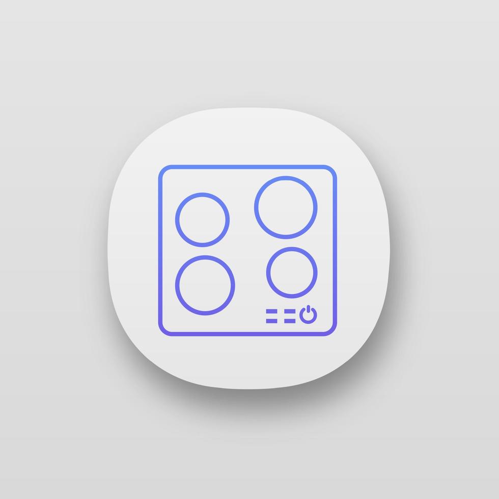 Electric induction hob app icon. Cooktop. Cooking panel, surface. Induction stove or built in cooker. Kitchen appliance. UI UX user interface. Web or mobile application. Vector isolated illustration