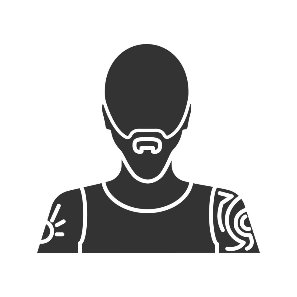 Tattoo artist glyph icon. Tattooist. Man with tattooed body. Silhouette symbol. Negative space. Vector isolated illustration