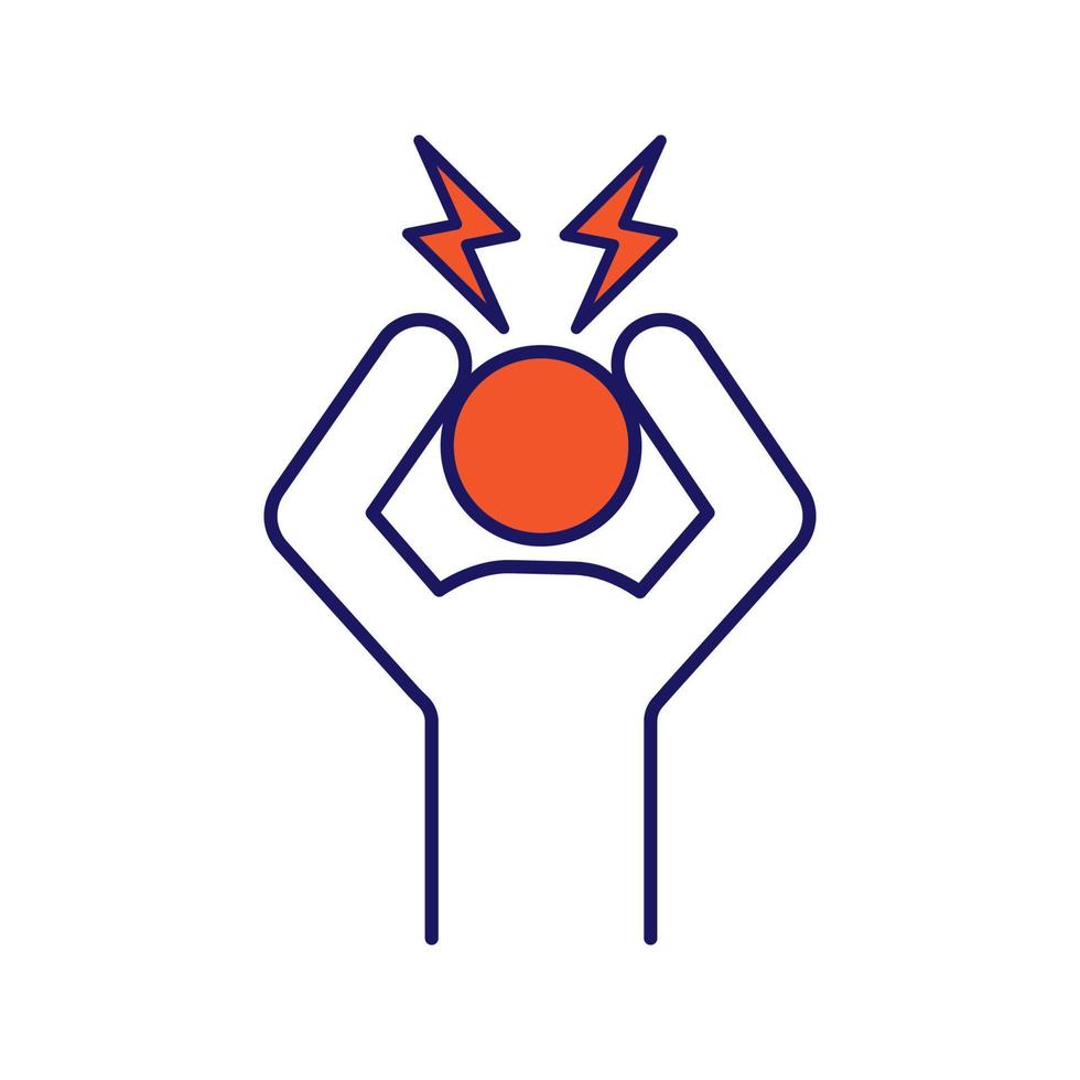 Headache color icon. Anger and irritation. Frustration. Nervous tension. Aggression. Occupational stress. Emotional stress symptom. Isolated vector illustration