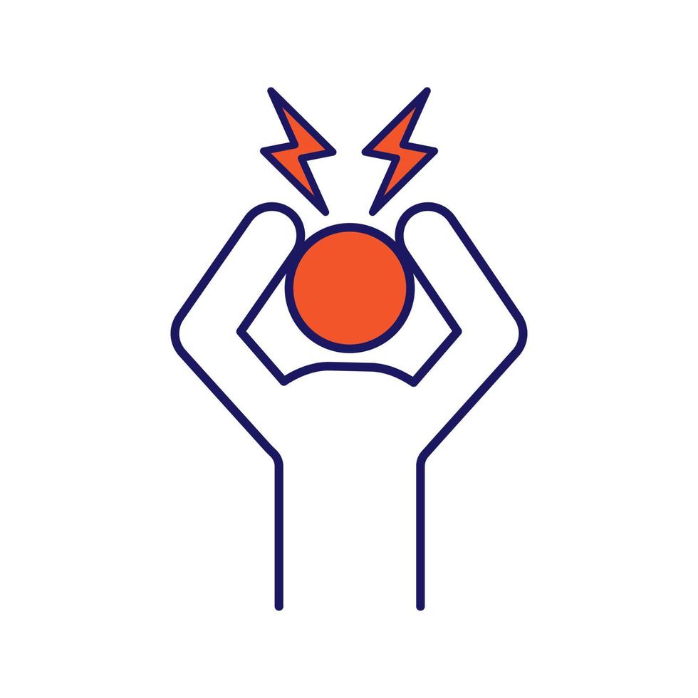 Headache color icon. Anger and irritation. Frustration. Nervous tension. Aggression. Occupational stress. Emotional stress symptom. Isolated vector illustration