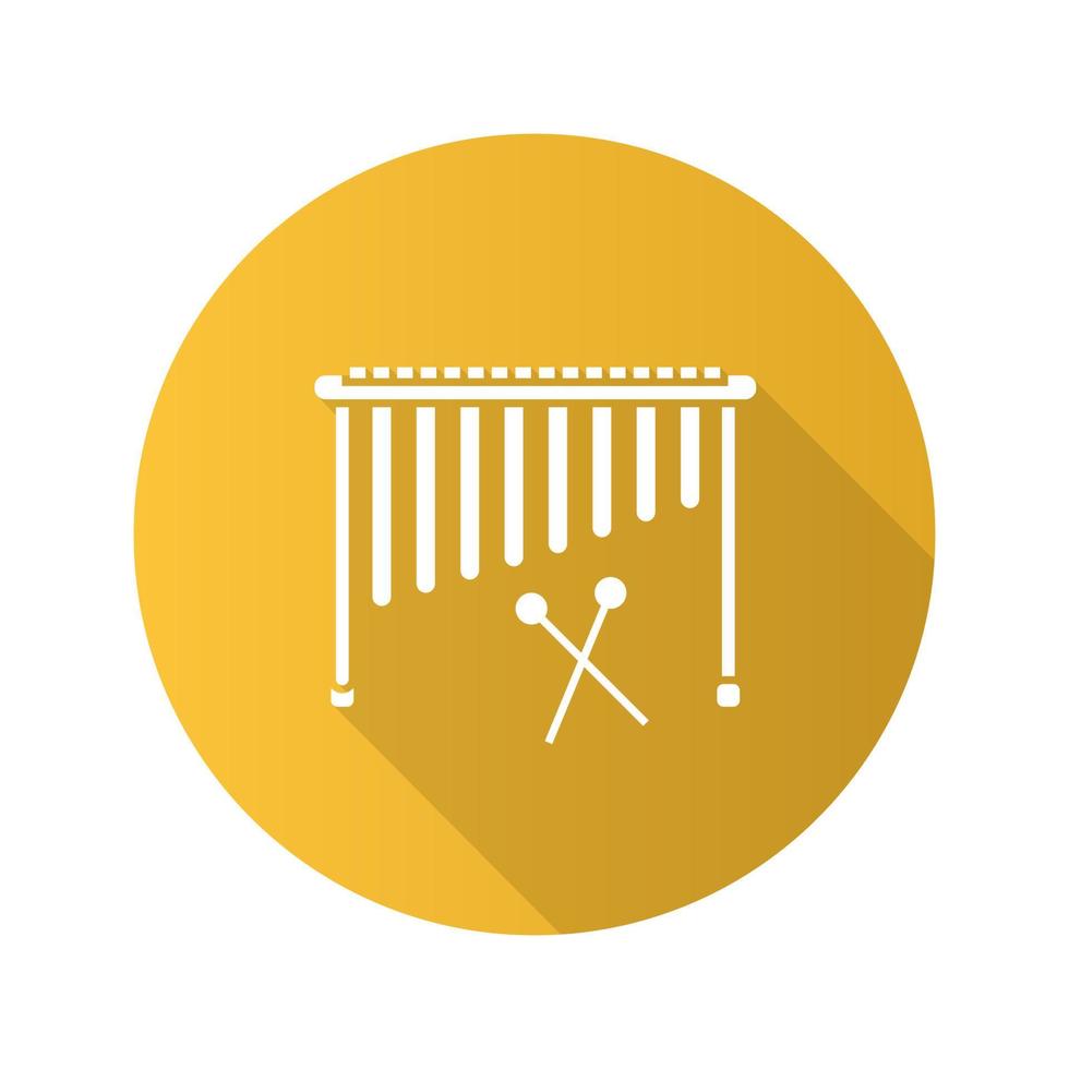 icono de glifo de larga sombra de diseño plano de marimba. ilustración de silueta de vector