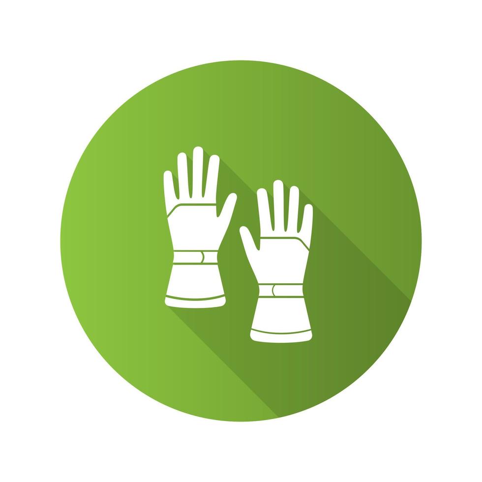 icono de glifo de larga sombra de diseño plano de guantes de esquí de invierno. guantes a prueba de nieve. ilustración de silueta de vector