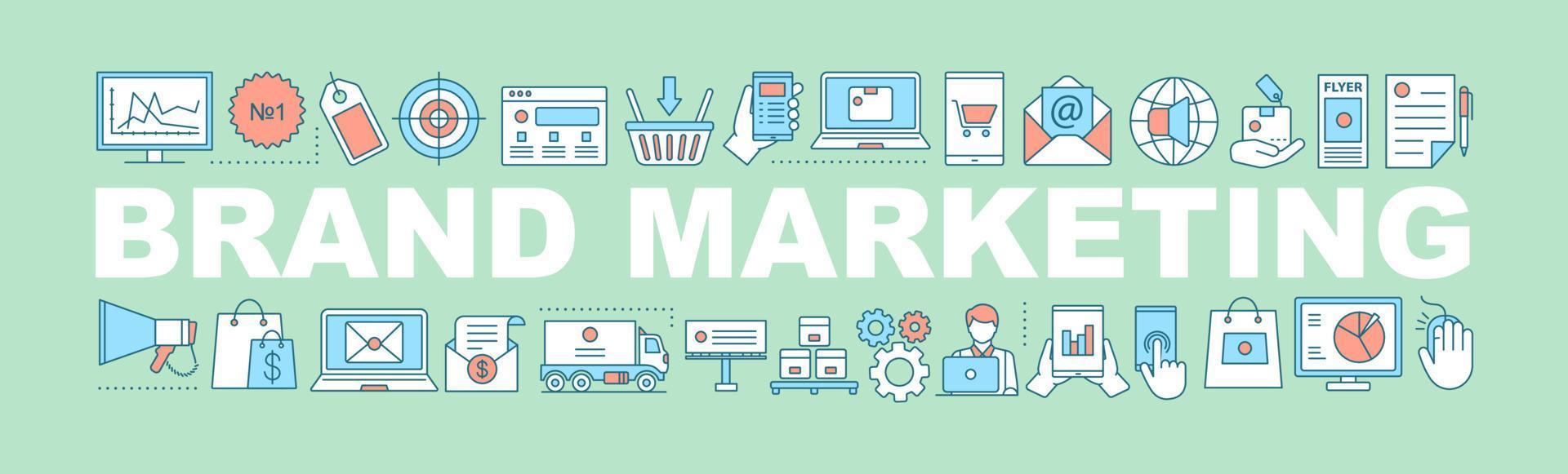 Brand marketing word concepts banner. E-commerce. Isolated lettering typography idea with linear icons. Product realization. Business development. Vector outline illustration